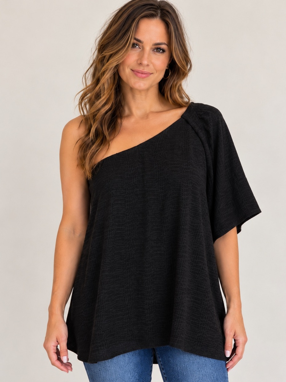 Calvin Klein Black One-Shoulder Tunic Top